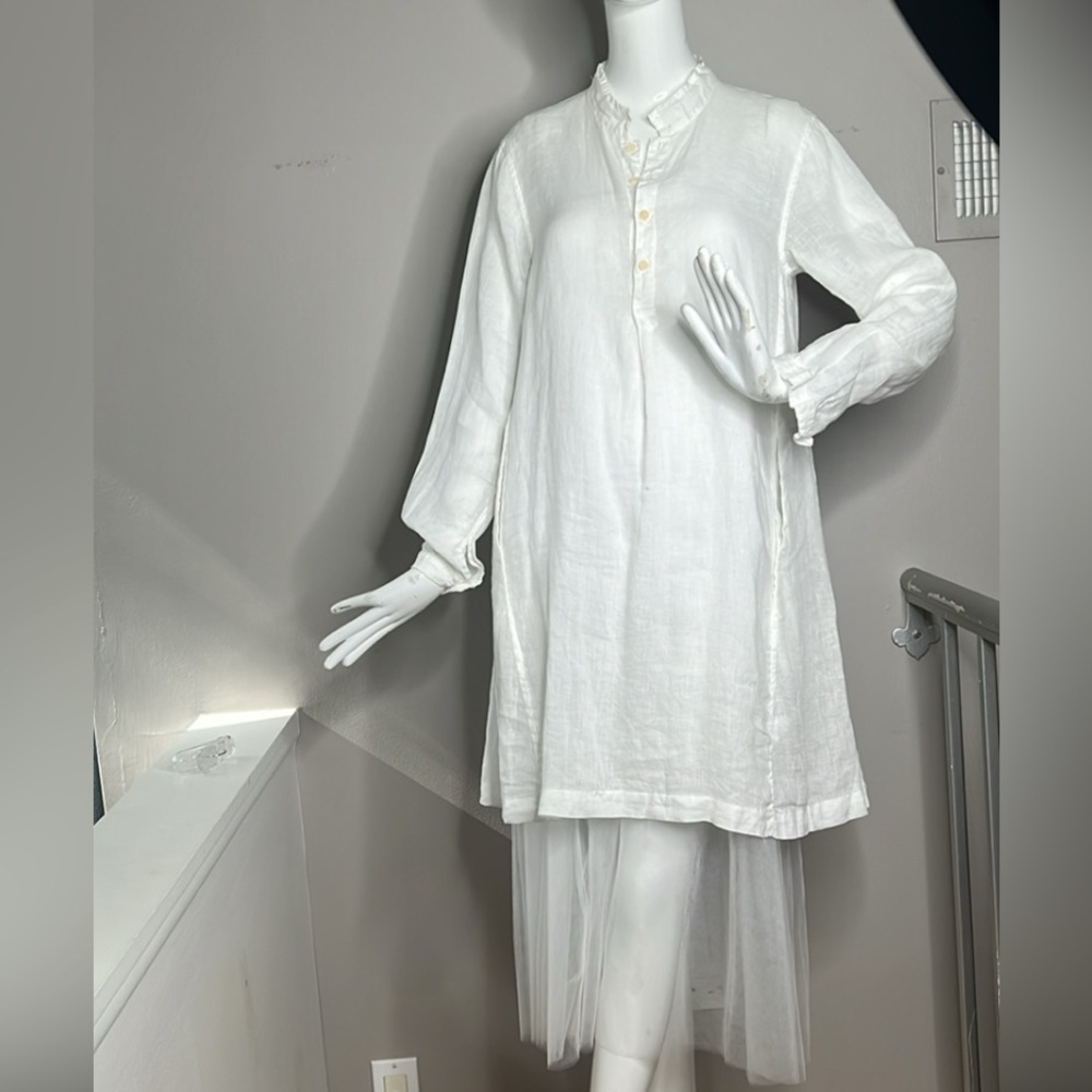 Cp Shaden Sz L Two Piece Linen And Toole Tunic Shirt Skirt Dress Set